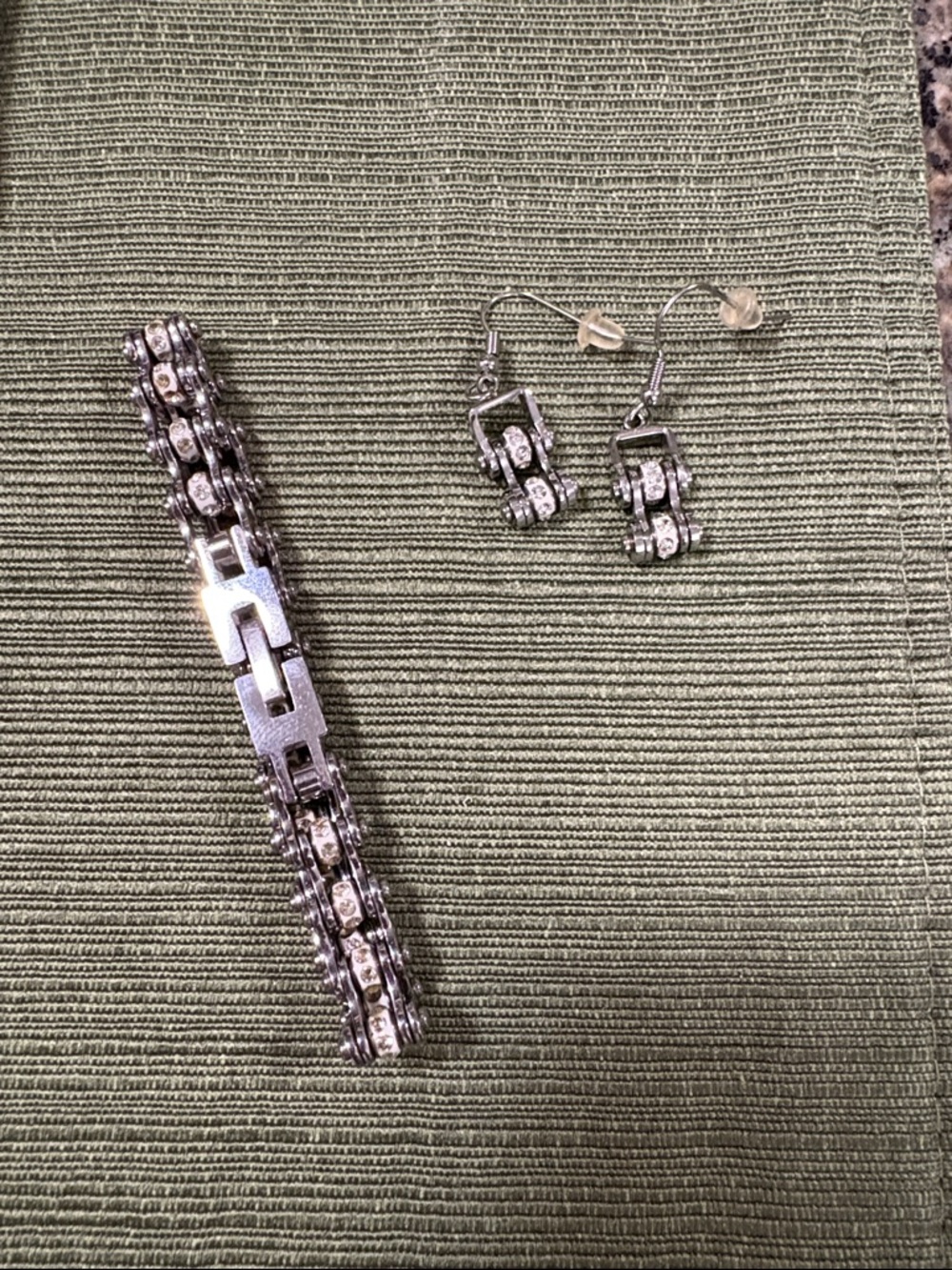 Sterling Silver-Tone Crystal Link Bracelet and Earrings Set - Silver - Picture 3 of 3